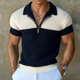 Lässiges Herren-Poloshirt mit Kontrast-Reißverschluss und Slim Fit, gestrickt, kurzärmelig