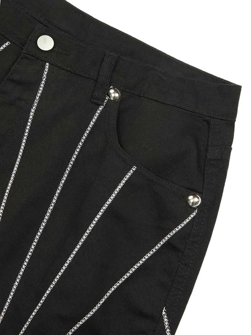 Heavy Spider Web Embroidered Topstitch Jeans/French trousers