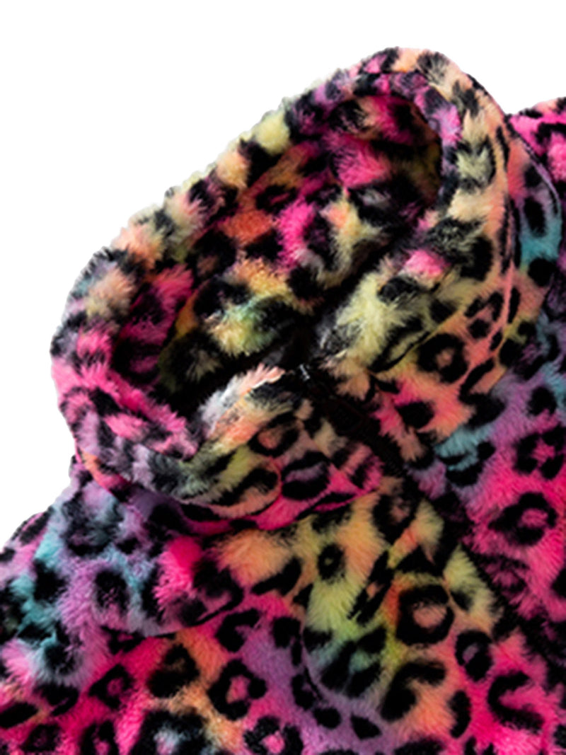 Tie-Dye Stand Collar Cheetah Fur Jacket