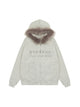 Letter Embroidered Fur Hooded Fleece Jacket