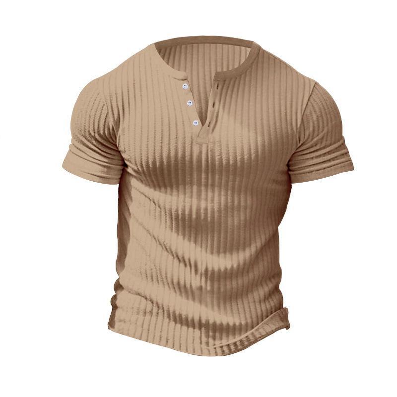 Men's Casual Stretch Knit Short Sleeve Henley T-Shirt