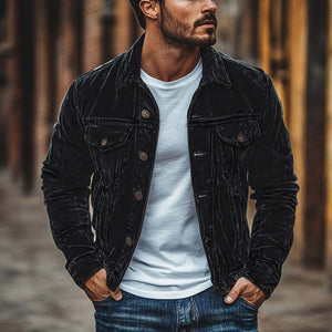 Einreihige Slim Fit-Jacke mit Vintage-Samtrevers für Herren
