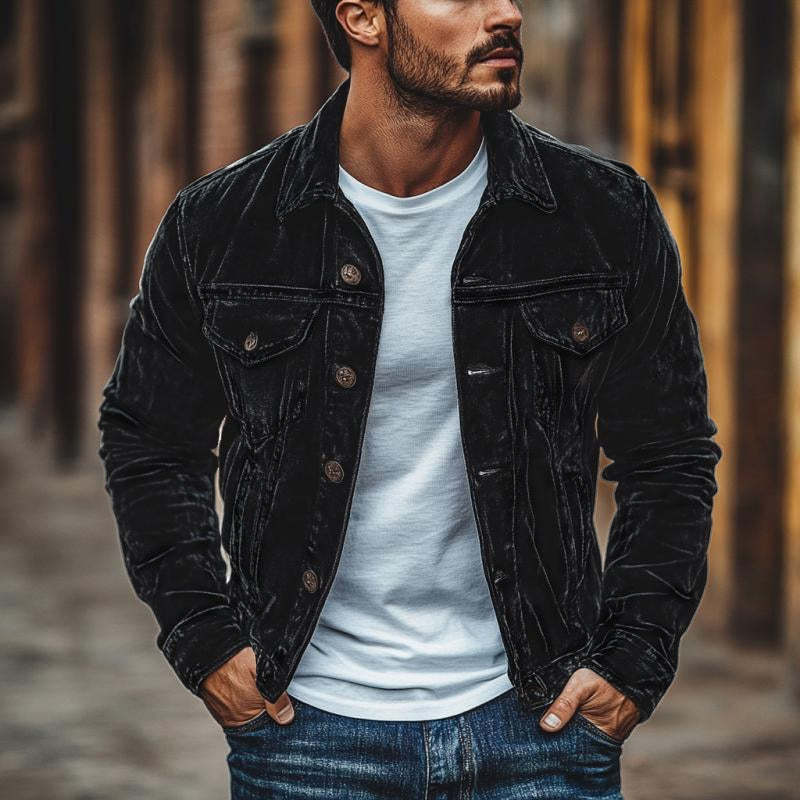 Men's Vintage Velvet Lapel Single Breasted Slim Fit Jacket