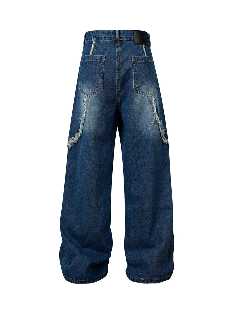 High Street Hip-hop Washed Fur Jeans