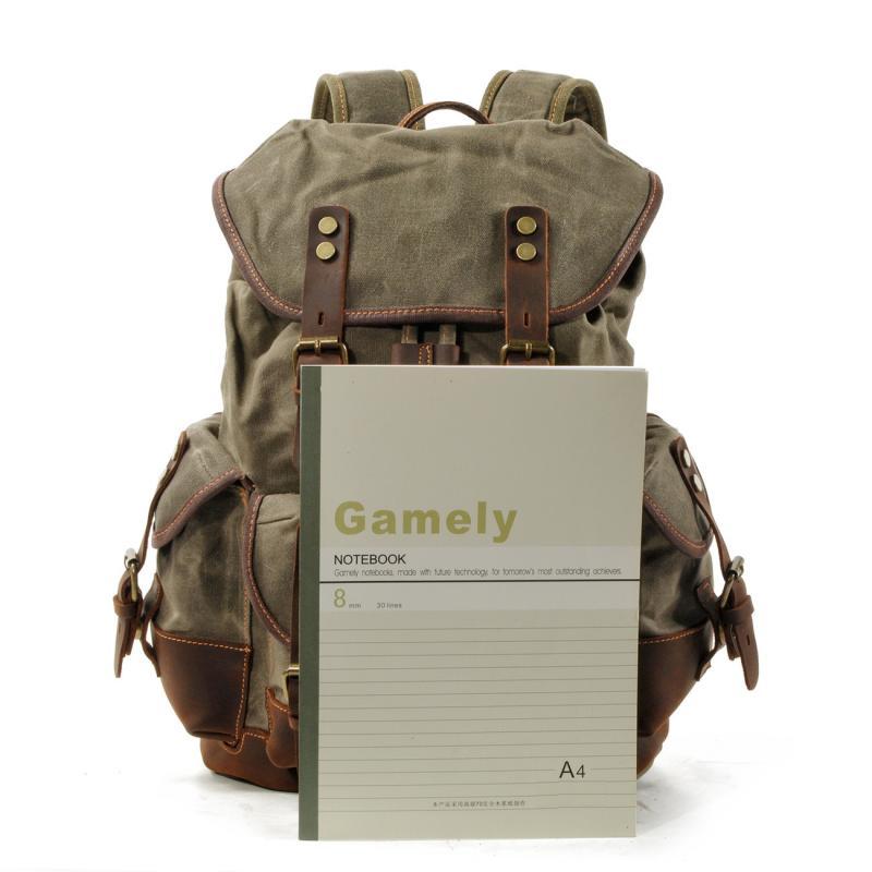Men's Vintage Outdoor Canvas Stitching Leather Multi-Pocket Backpack
