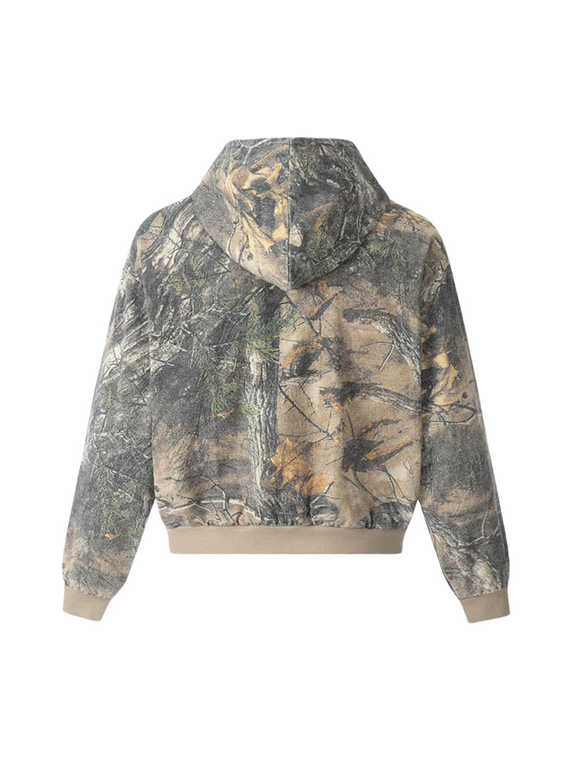 Camouflage Wood Printed Hooded Jacket