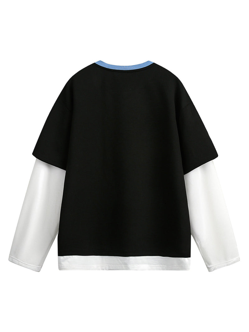 Faux Two-Piece Jersey Print Long Sleeve T-shirt