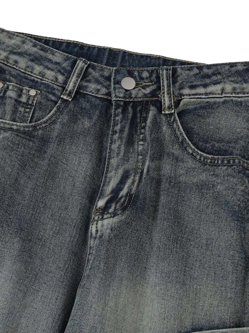 Washed Side Pocket Raw Edge Baggy Jeans