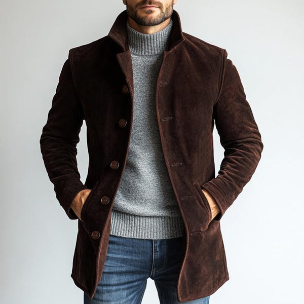 Men's Casual Solid Suede Single Breasted Mid-Length Coat