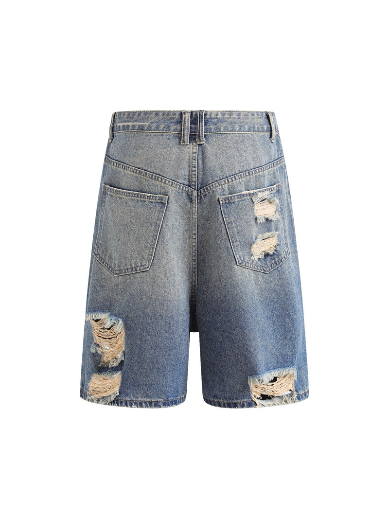 Hip-hop Ripped Washed Denim Jorts