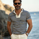 Men's Summer Casual Classic Striped Short Sleeve Hoodie MTA2044C7U