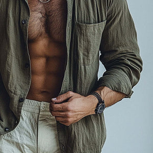 Men's Cotton Solid Lapel Loose Shirt