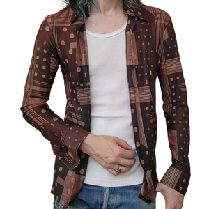 Herren Retro Casual Geometrischer Druck Revers Langarmhemd