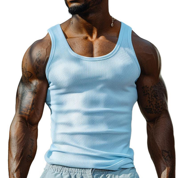 Lässiges Herren-Tanktop mit Waffelmuster und U-Ausschnitt in Slim Fit
