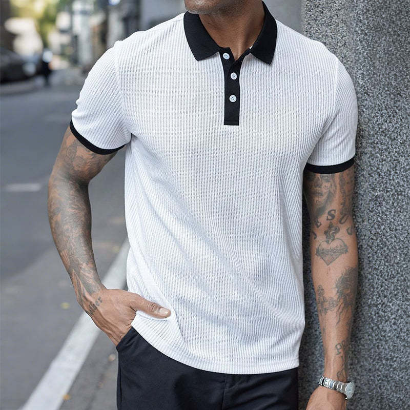 Herren-Poloshirt im Retro-Stil mit Waffelmuster und kurzen Ärmeln