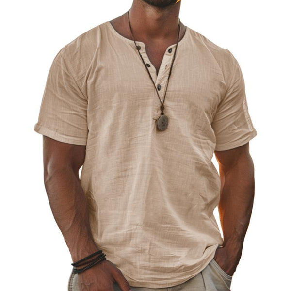 Solides Henley-Kurzarm-T-Shirt für Herren