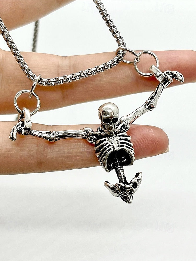 Gothic Skeleton Pendant Necklace – Punk Style Alloy Chain for Men and Women, Perfect for Halloween, Cosplay and Alternative Fashion