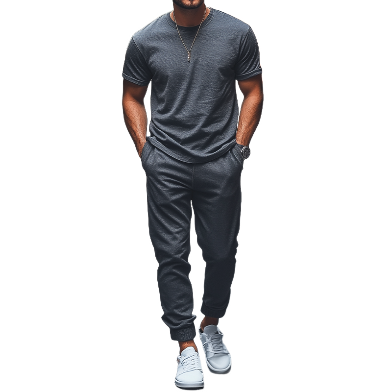 Herren Frühlingsmode Lässig Lose Bambus Baumwolle Gemischt T-shirt Gewölbte Casual Hosen Set