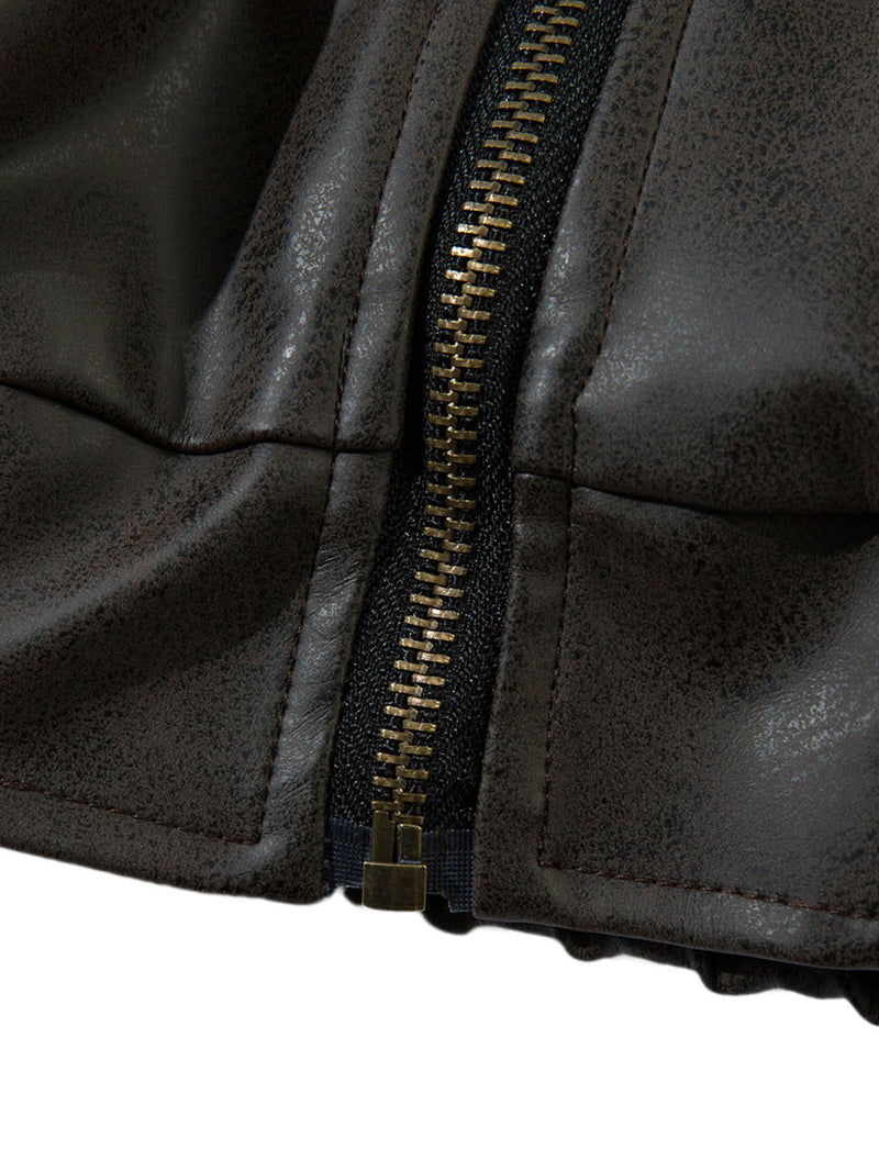 Leather Fur Hooded Fleece Jacket