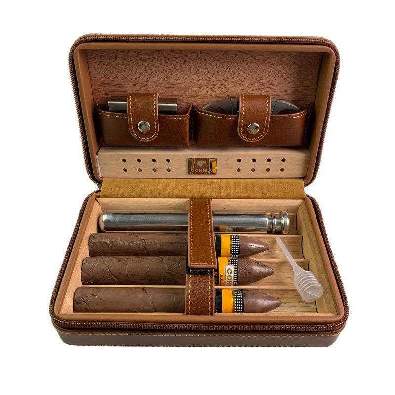 Men's Portable Cigar Humidor Leather Set Storage Bag