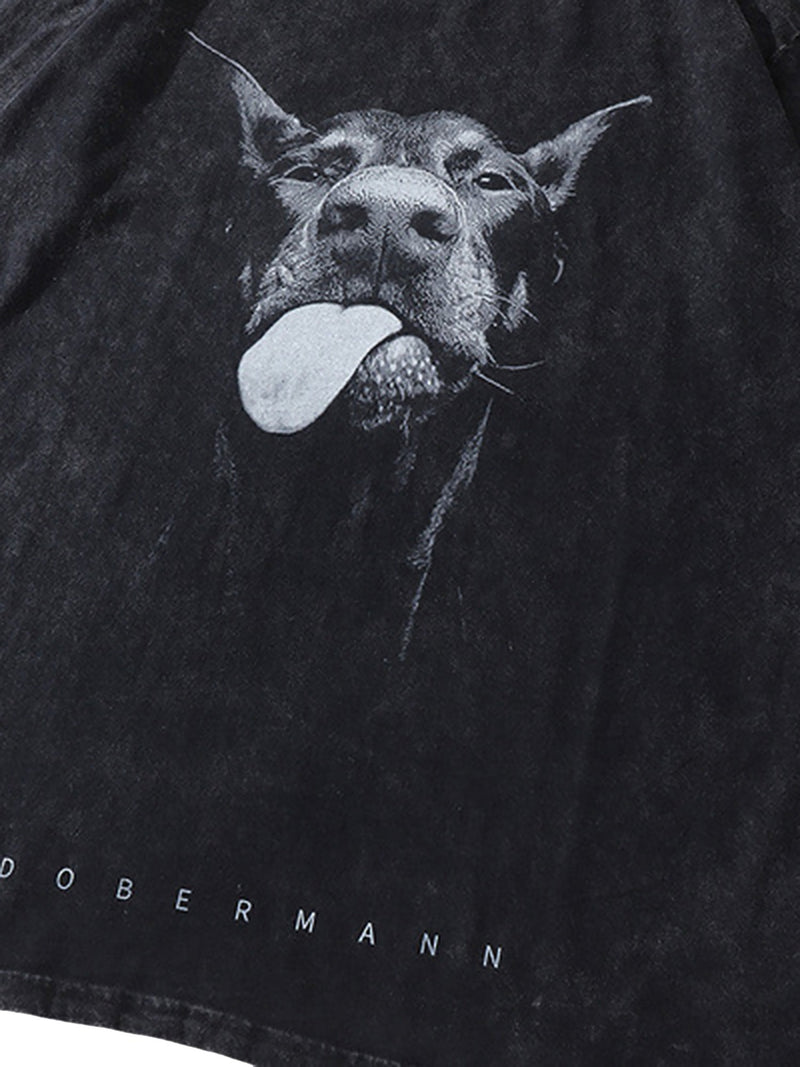 Retro Hip-hop Doberman Print T-shirt