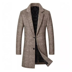 Men's Mid-length Lapel Plaid Woolen Coat