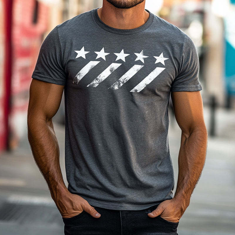Herren Retro Casual Geometrischer Druck Rundhalsausschnitt Kurzarm T-Shirt