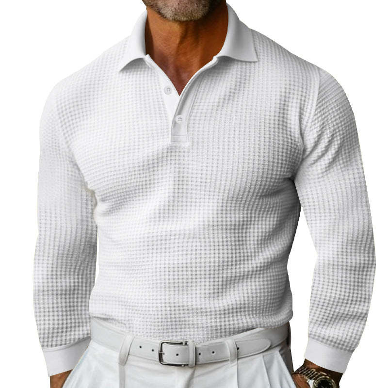 Lässiges Poloshirt mit Waffelmuster und langen Ärmeln für Herren 