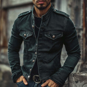 Vintage-Jeansjacke mit Stehkragen für Herren 