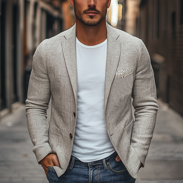 Men's Spring New Style Personalized Lace Splicing Pocket Cotton And Linen Blazer