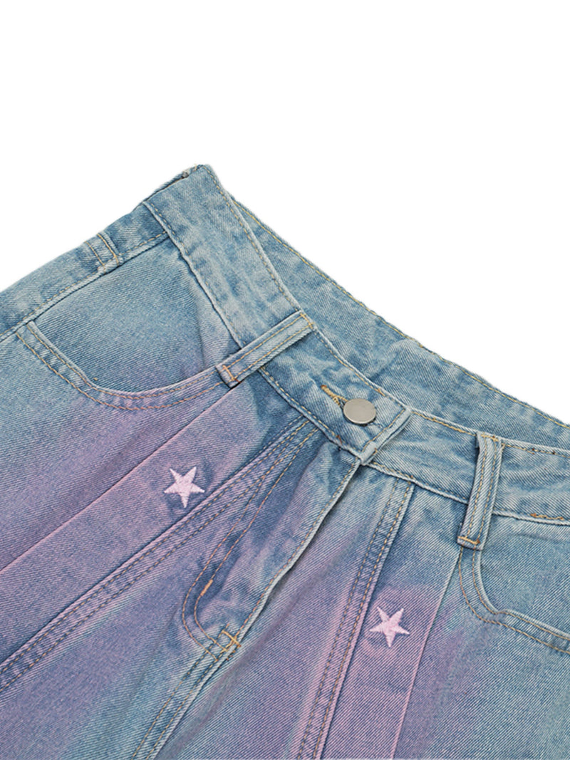 American Retro Spray-painted Star Embroidered Jeans