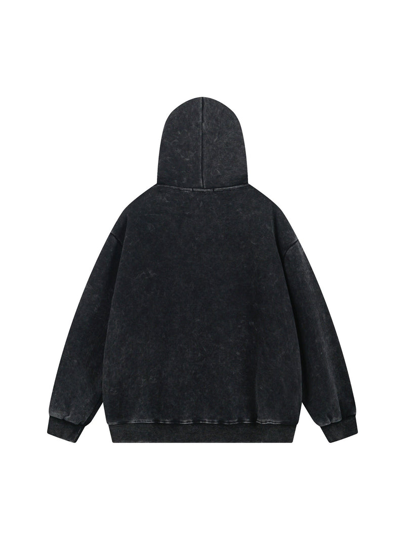 Washed Flame Printed Hooded Fleece Sweatshirt