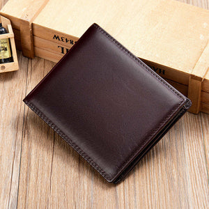 Men's Vintage Top Layer Cowhide Short Bi-Fold Wallet