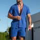Herren Solides Revers Kurzarmhemd Shorts Casual Set