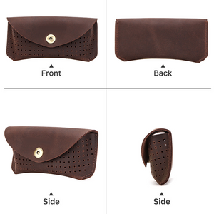 Men's Portable Top Layer Cowhide Hollow Glasses Storage Bag