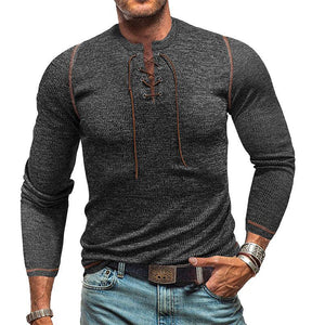 Men's Crew Neck Tie Long Sleeve Outdoor Henley T-Shirt