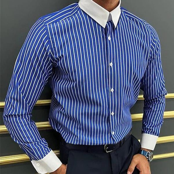 Gestreiftes, langärmliges Freizeithemd mit Colorblock-Revers für Herren