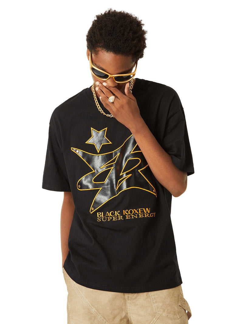 Leather Studded Creative Star Street Rap T-shirt