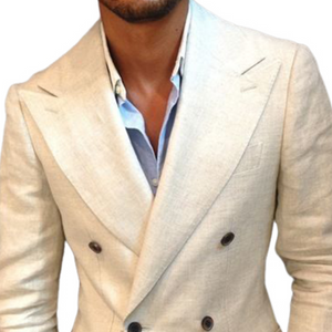 Men's Spring Fashion Classic Double Breasted Cotton And Linen Slim Blazer