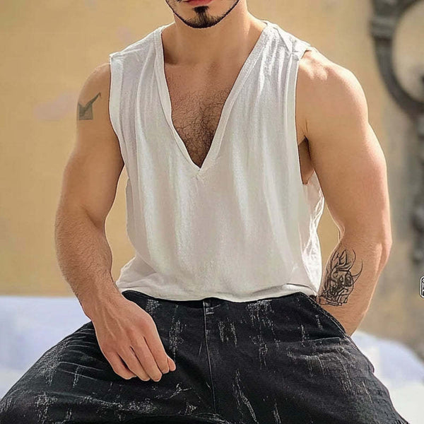 Men's Solid Color Cotton V-Neck Tank Top