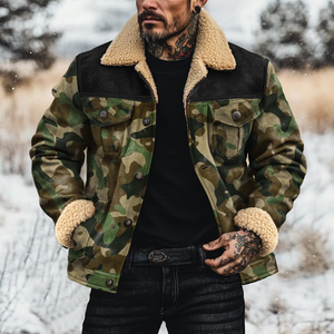 Men's Fleece Lapel Camouflage Suede Single Breasted Jacket