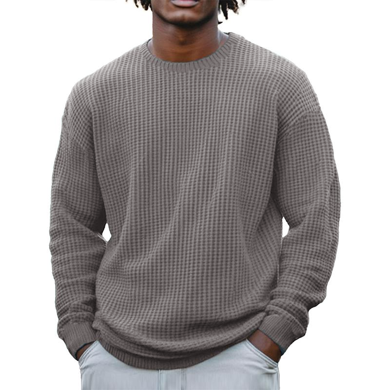 Einfarbiges, langärmliges Sweatshirt mit Waffelmuster und Rundhalsausschnitt für Herren