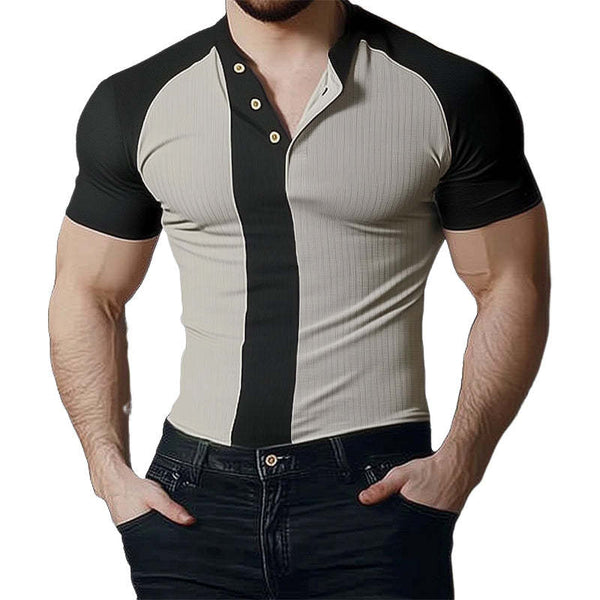 Herren Slim Fit Strick-T-Shirt mit Colorblock-Print und kurzen Ärmeln