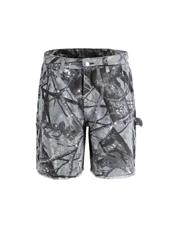 Retro Distressed Camouflage Workwear Hip-Hop Shorts