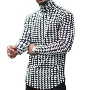 Men's Houndstooth Print Casual Long Sleeve T-Shirt