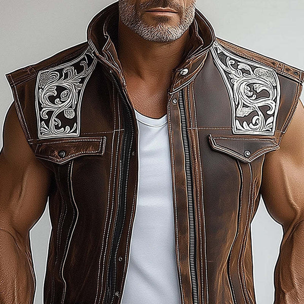 Men's Leather Embroidered Personalized Vest