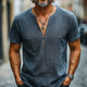 Dunkelblaues Casual-T-Shirt mit halbem Reißverschluss im Used-Look für Herren
