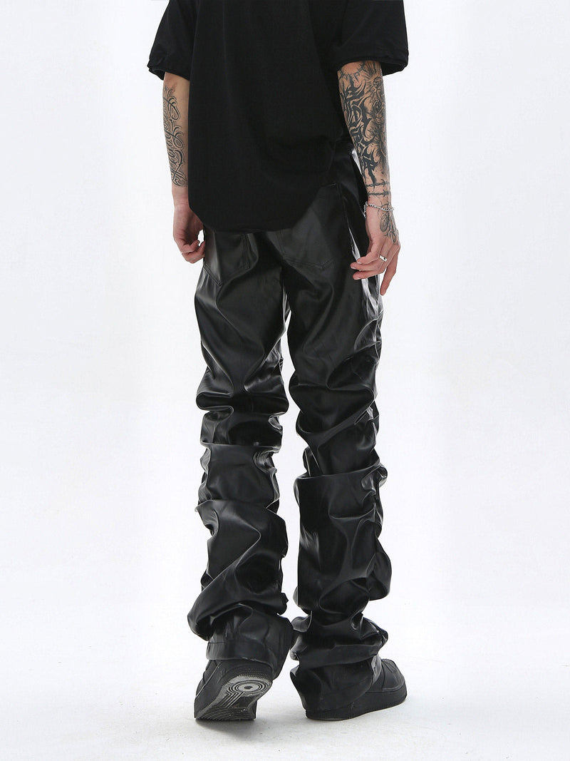 Punk Style Pleated Leather Pants