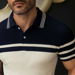 Gestricktes, gestreiftes Poloshirt für Herren mit kurzen Ärmeln