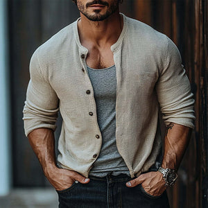 Einreihiges Langarmhemd mit Waffelmuster für Herren